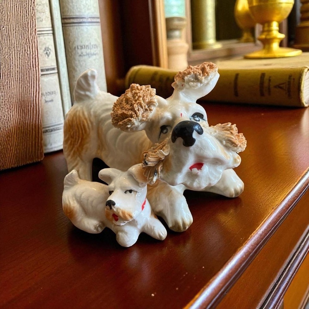 Ceramic Terrier Dog Figurines Spaghetti Whiskers